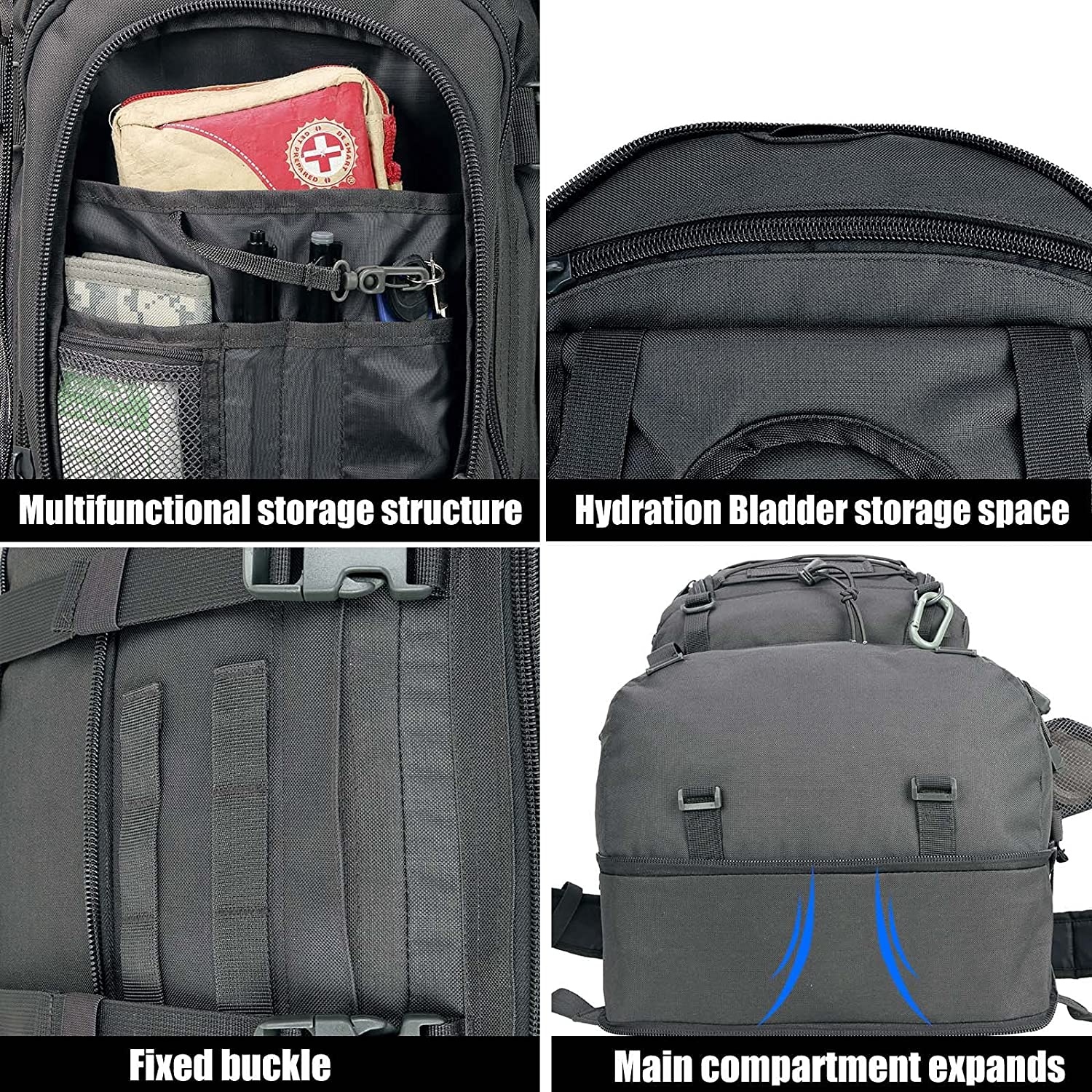 WolfWarriorX Men Backpacks Large Capacity Military Tactical Hiking Expandable 39L-60L Backpack - Image 8